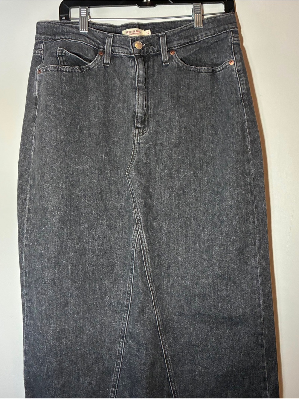 Signature by Levi Strauss & Co. Black Denim Raw Hem Maxi Skirt